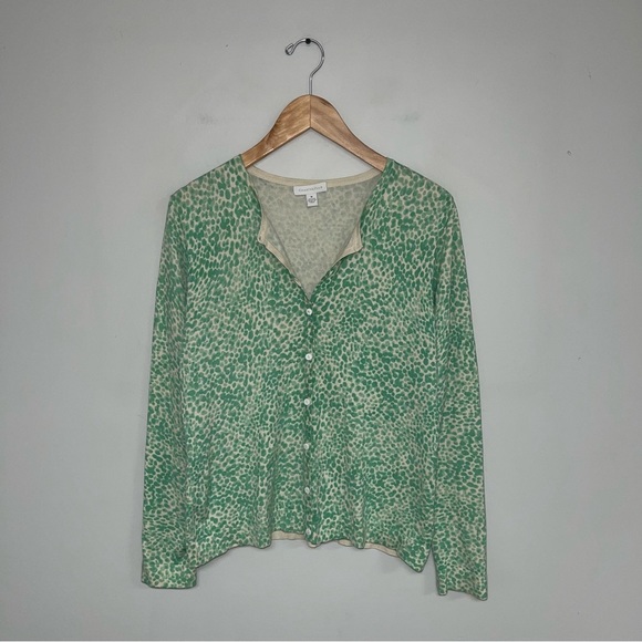 Charter Club Vintage Silk Cardigan Sweater Women’s Size Medium Ivory Green Spots - Picture 5 of 8
